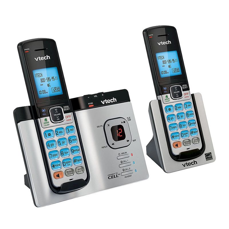 VTech DS6621-2 DECT 6.0 Connect to Cell Answering System with Caller ID/Call Waiting, Silver/Blk, 2 Handsets