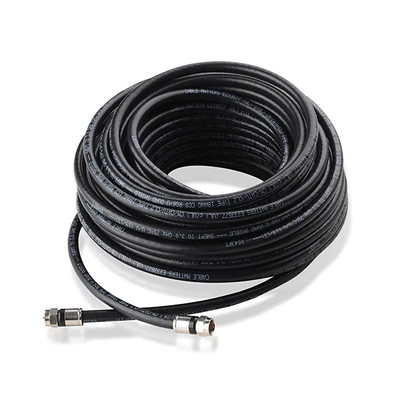 2Pack CL2 inWall Rated cm Quad Shielded Coaxial RG6 Coax in Black 50 Feet