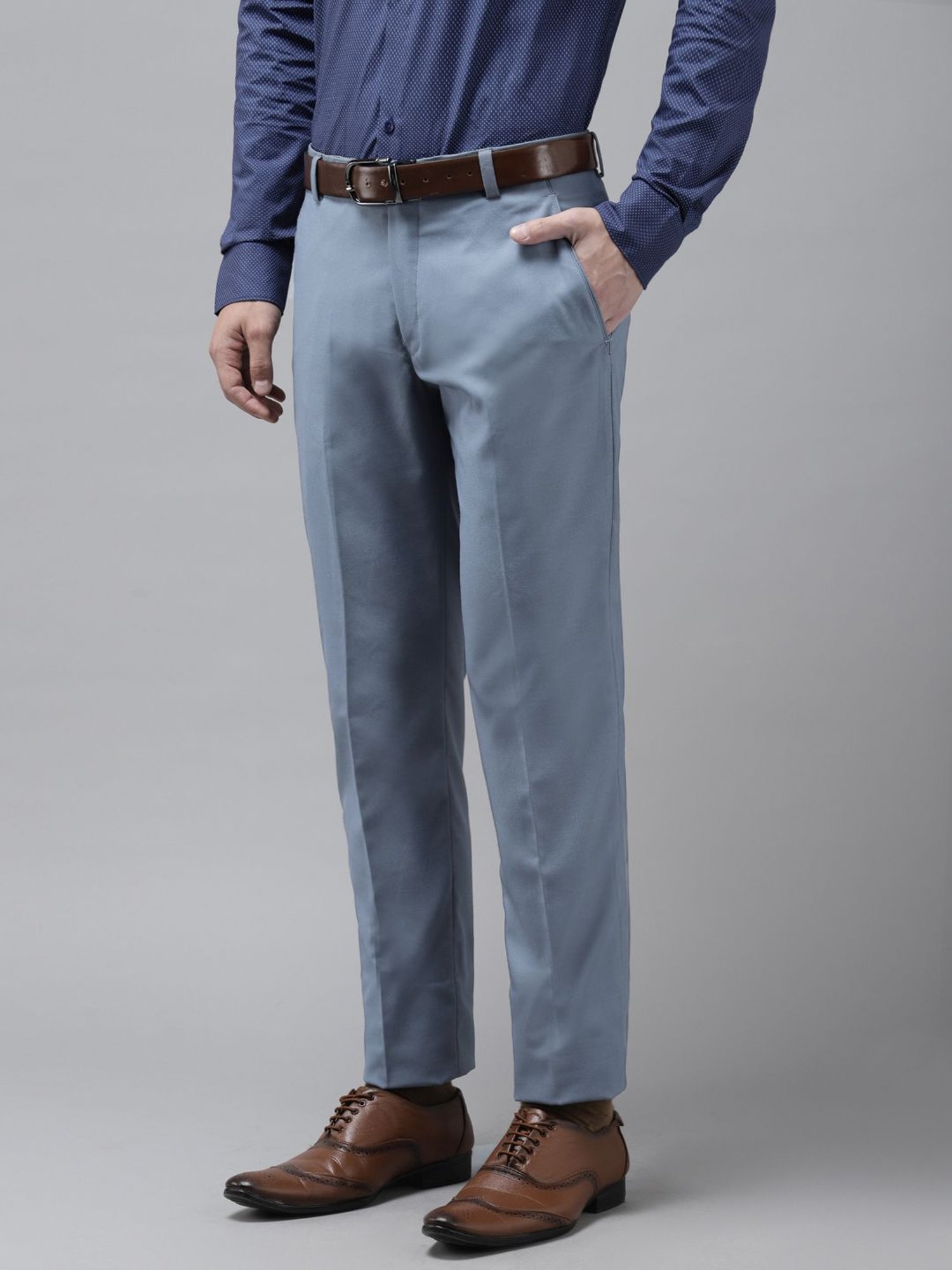 Hangup Slate Grey Regular Fit Flat Front Trousers