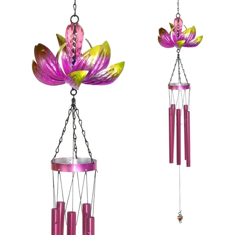 38.98" Metal Spinning Lotus Wind Chime Pink - Exhart