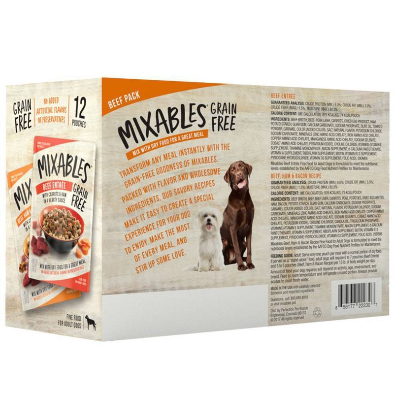 Mixables Grain Free Wet Dog Food Beef Entrée & Beef, Ham & Bacon Recipe - 3oz/12ct Variety Pack