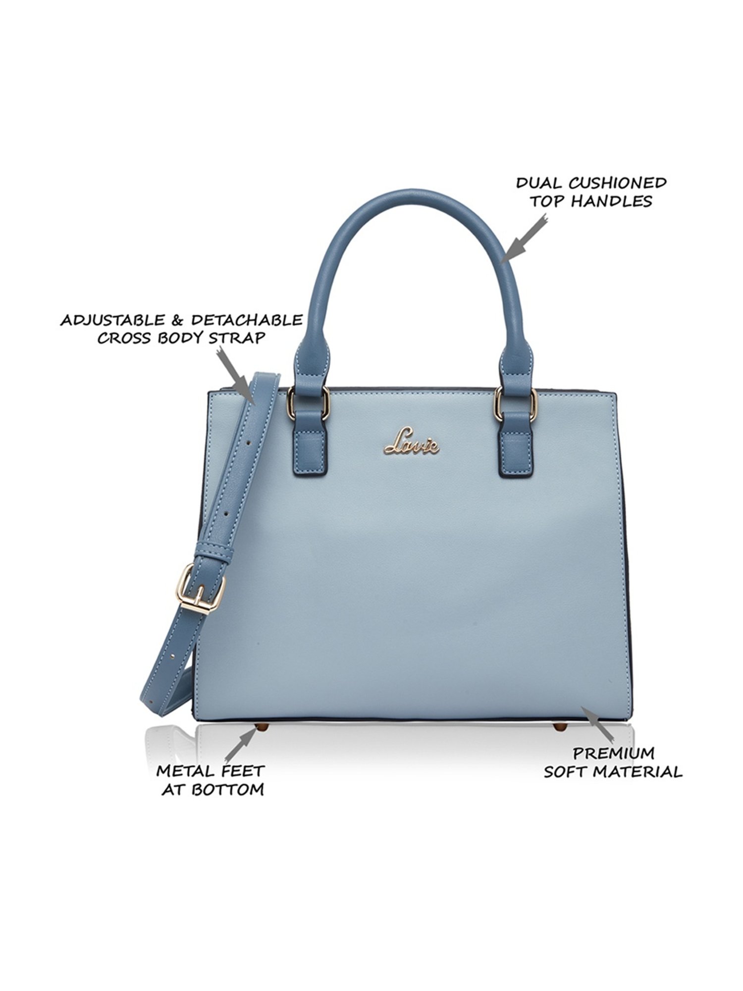 Lavie Shelly Powder Blue Synthetic Solid Handbag