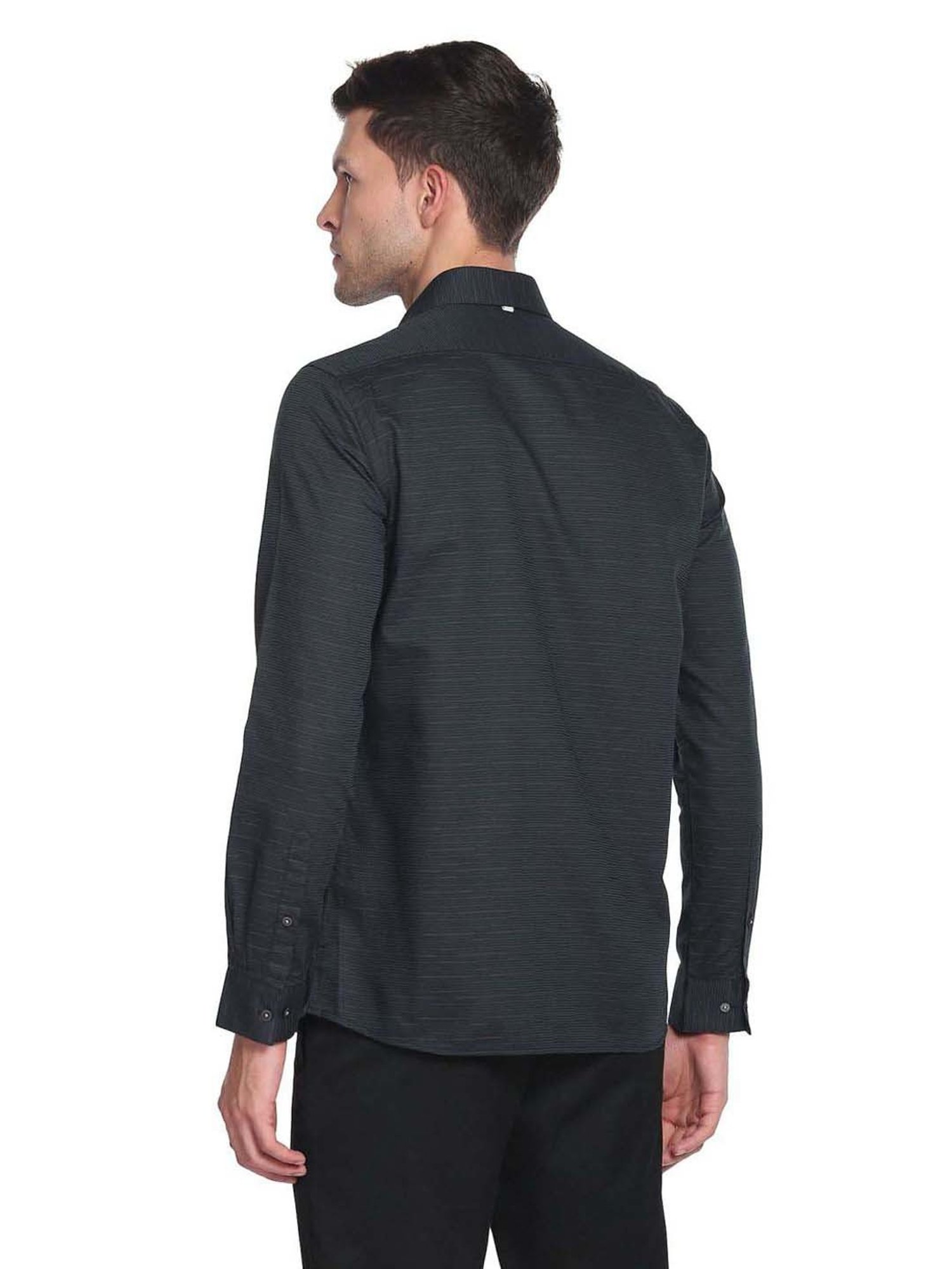 Arrow New York Black Cotton Slim Fit Self Pattern Shirt