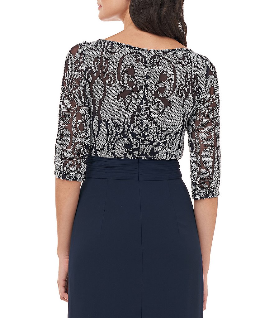 JS Collections Boat Neck Short Sleeve Embroidered Long Gown