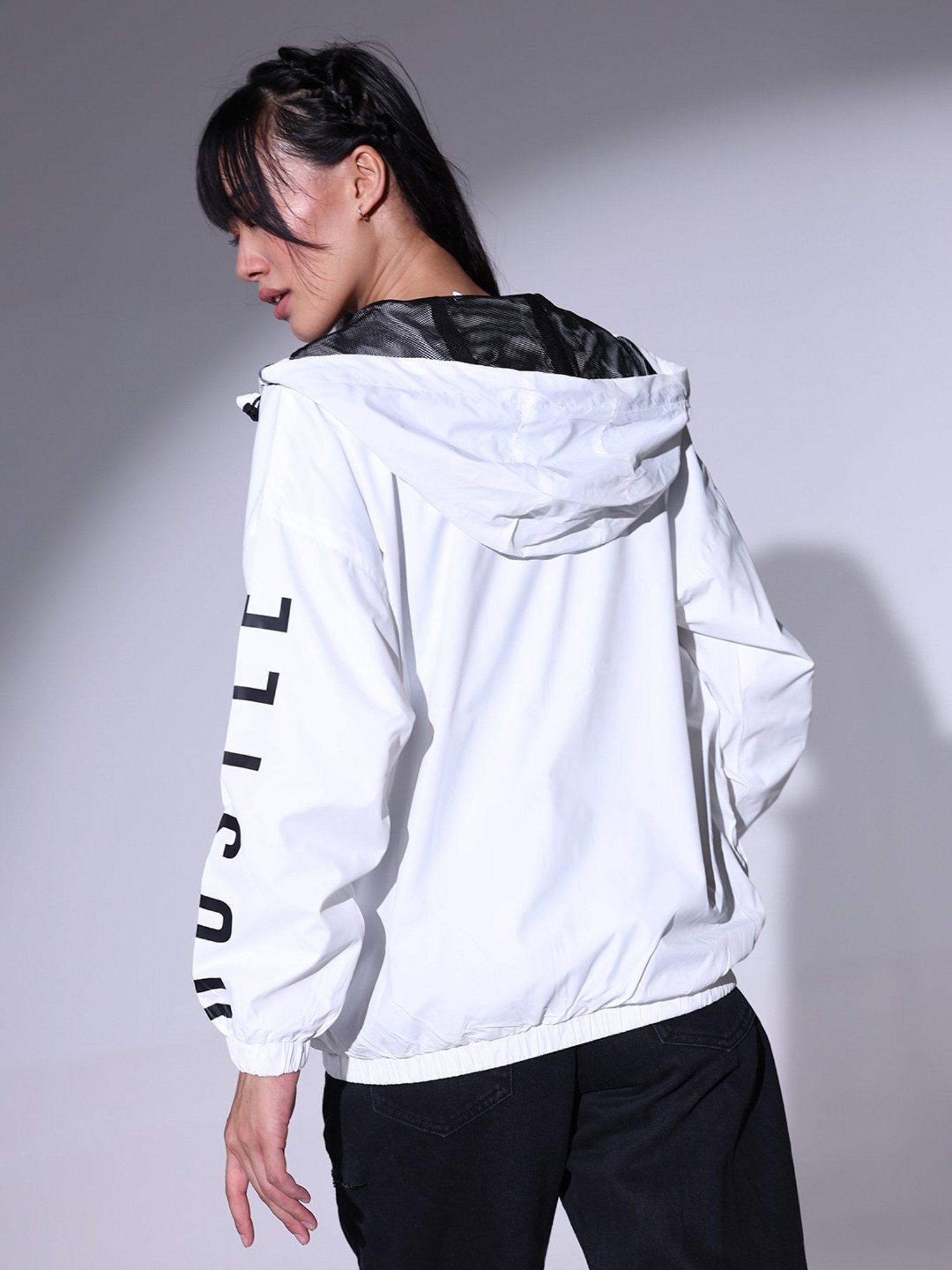 Hubberholme White Graphic Print Oversized Wind Cheater