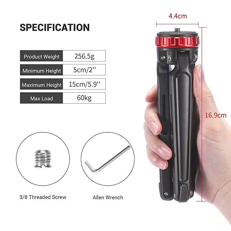 Tabletop Mini Tripod with 1/4 Screw and Thread for DSLR Cameras and Monopods, Made from CNC Aluminum - BUT2666