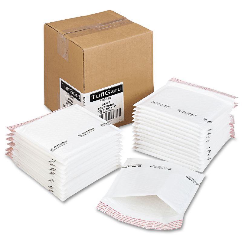 Sealed Air Jiffy TuffGard Self-Seal Cushioned Mailer Side Seam 7 1/4 x 8 White 25/Box 24300