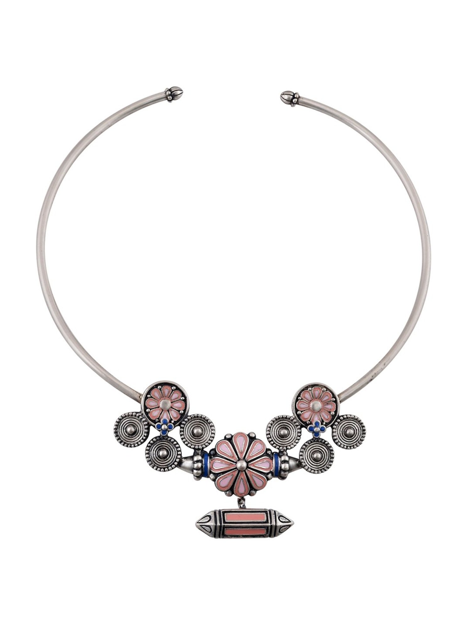 Tribe Amrapali Pink Blue Enamel Chandrika Taveez Hasli Necklace