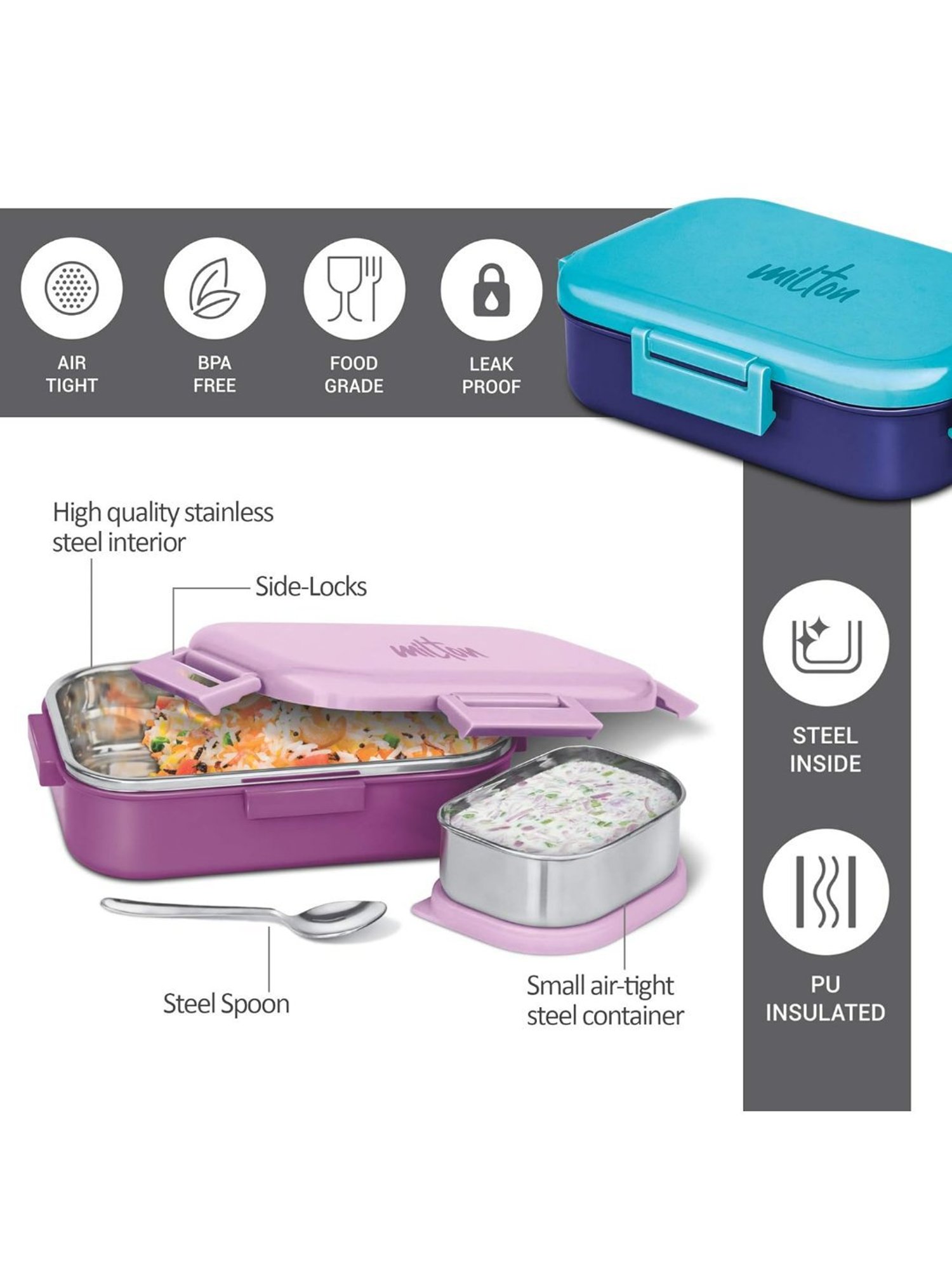 Milton Senior Flatmate Food Grade Blue Plastic or Steel Tiffin Box (700 ml)