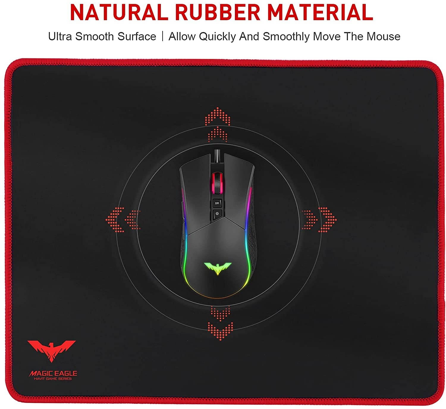 Havit Gaming Mouse Pad (13.78 x 10.63 x 0.12 Inch) Mouse Mat with Stitched Edges & Waterproof Surface, Non-Slip Base Ergonomic Mousepad for Laptop Computer, Black