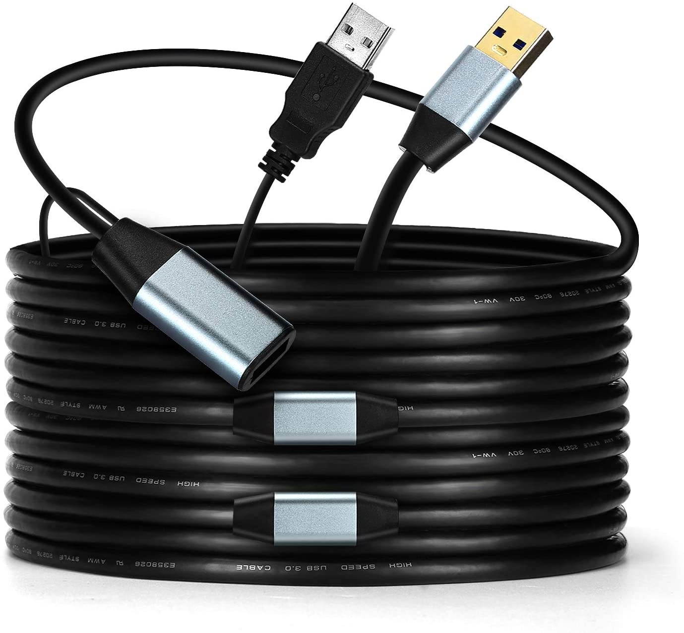 GOSYSONG Active USB 3.0 Extension Cable 30ft with Amplifier(Chipset Booster)-Male to Female Extender CordUSB Extension Cable for USB Flash DriveHard DrivePlaystationXbox VRPrinterCameraLaptop