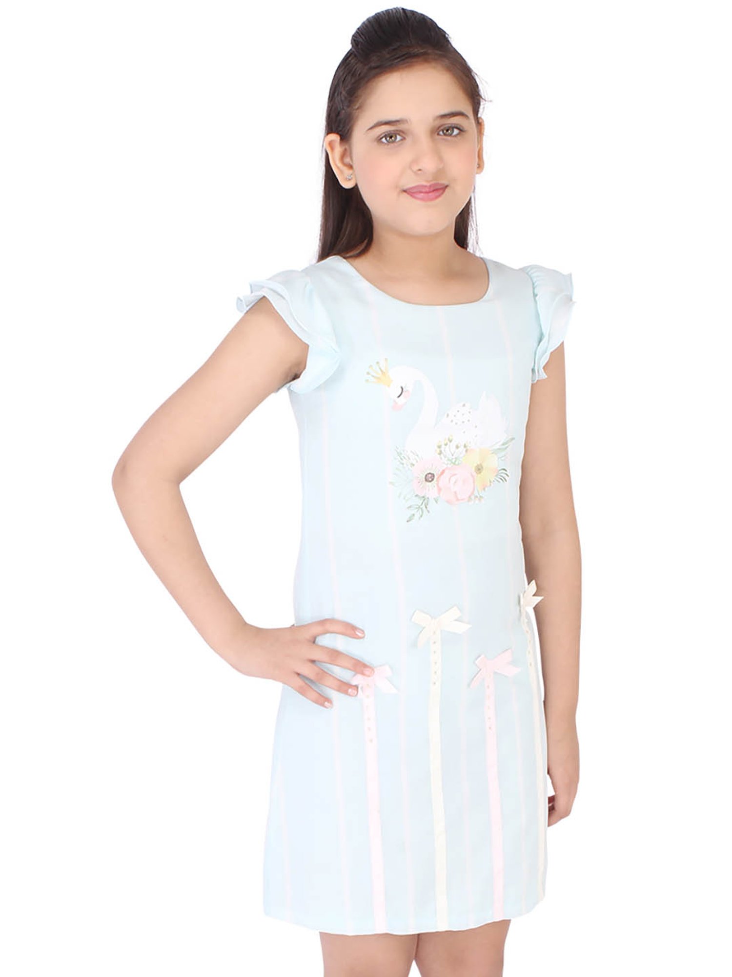 Cutecumber Kids Aqua Printed Dress with Sling Bag