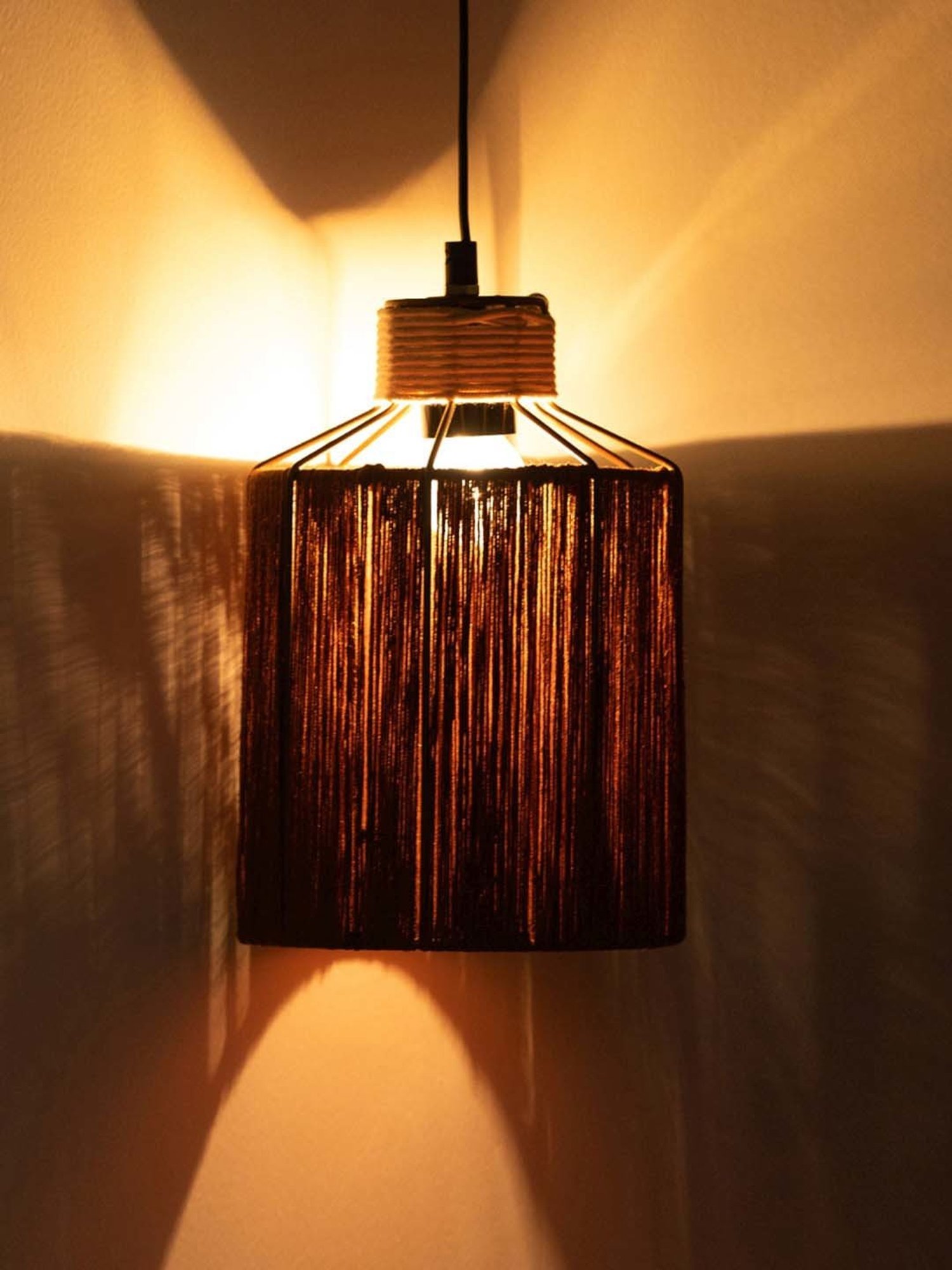 ExclusiveLane Miracles Dark Orange Jute Handwoven Hanging Pendant Lamp