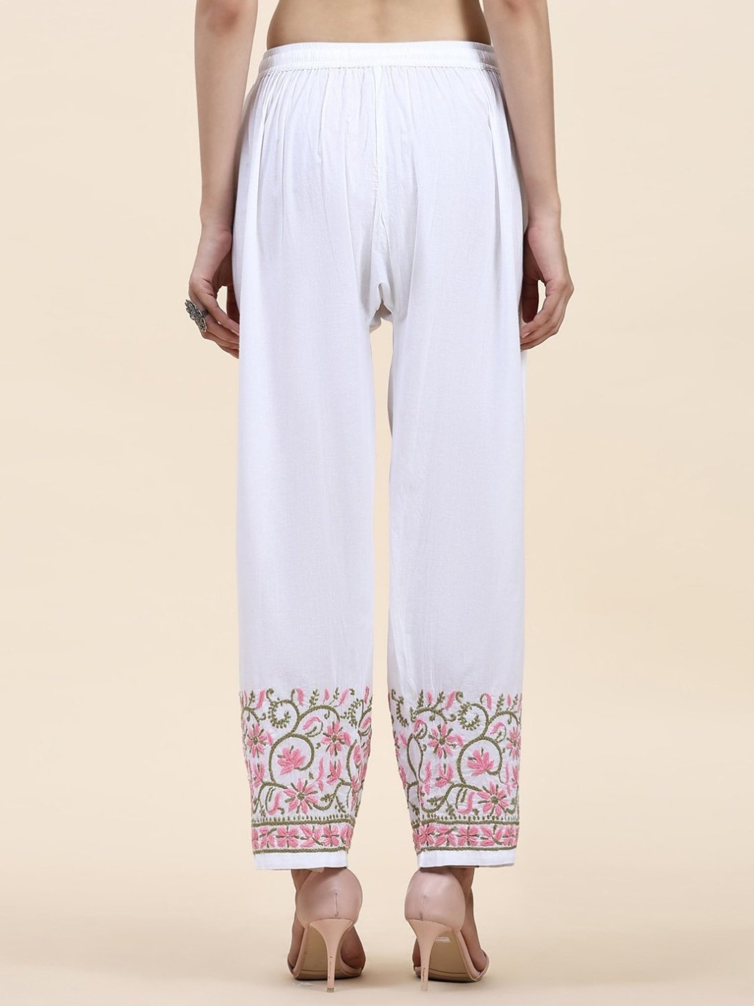 HOK Chikankari Cotton Pant Trouser White