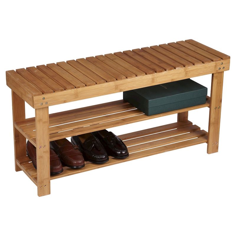 Household Essentials 2 Tier Shoe Storage Bench Bamboo
