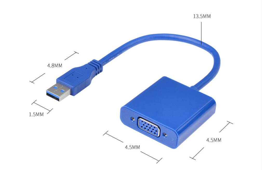 Wanmingtek USB 3.0 to VGA Adapter Multi-display Video Converter, USB 3.0 Multi Monitor Display, Work for Windows 7/8/8.1/10 and More, NO NEED ANY CD DRIVER  (Blue)