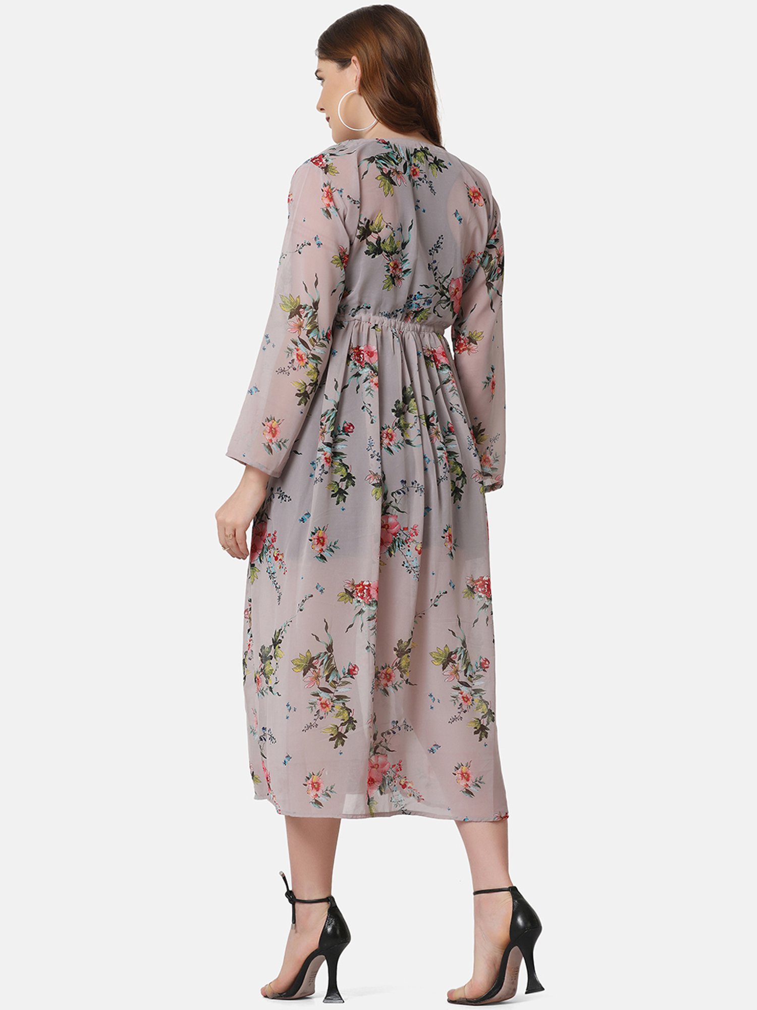 BUYNEWTREND Grey Floral Print Shrug