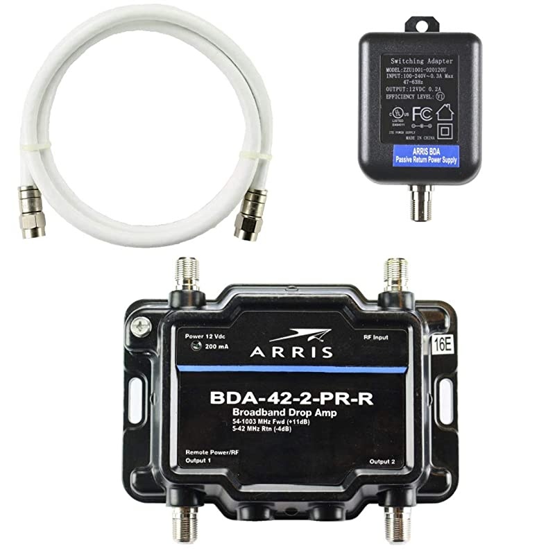 2-Port Cable, Modem, TV, OTA, HDTV Amplifier Splitter Signal Booster with Passive Return and Coax Cable Kit