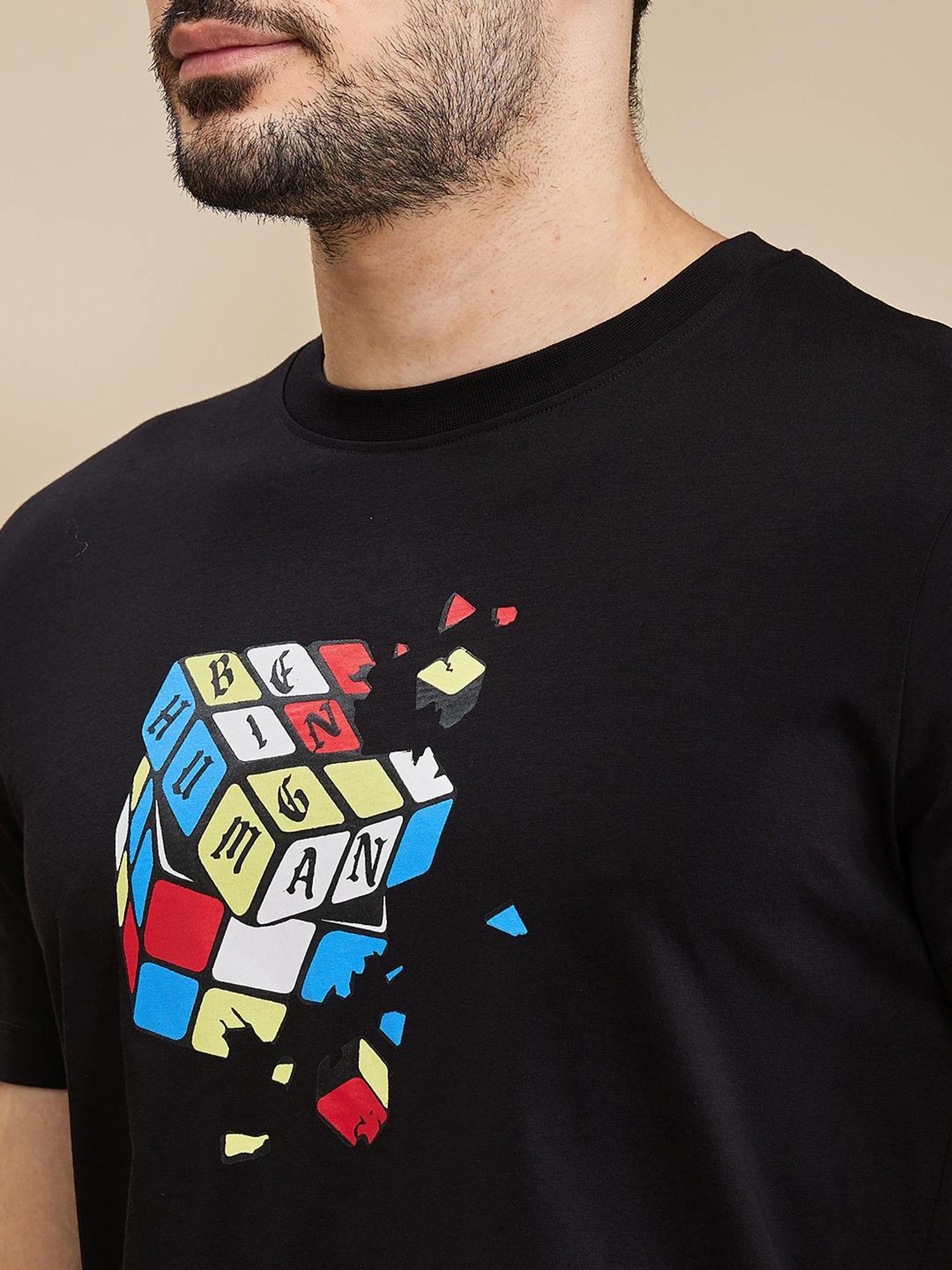 Being Human Black Regular Fit Printed T-Shirt