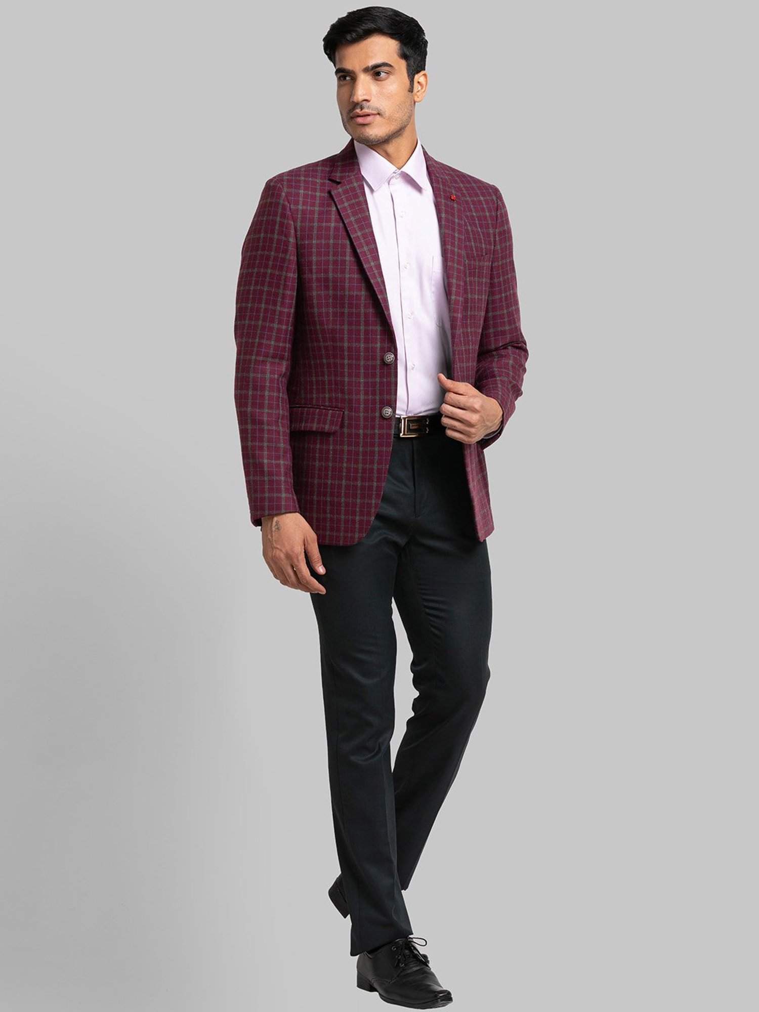 Raymond Maroon Regular Fit Checks Blazer