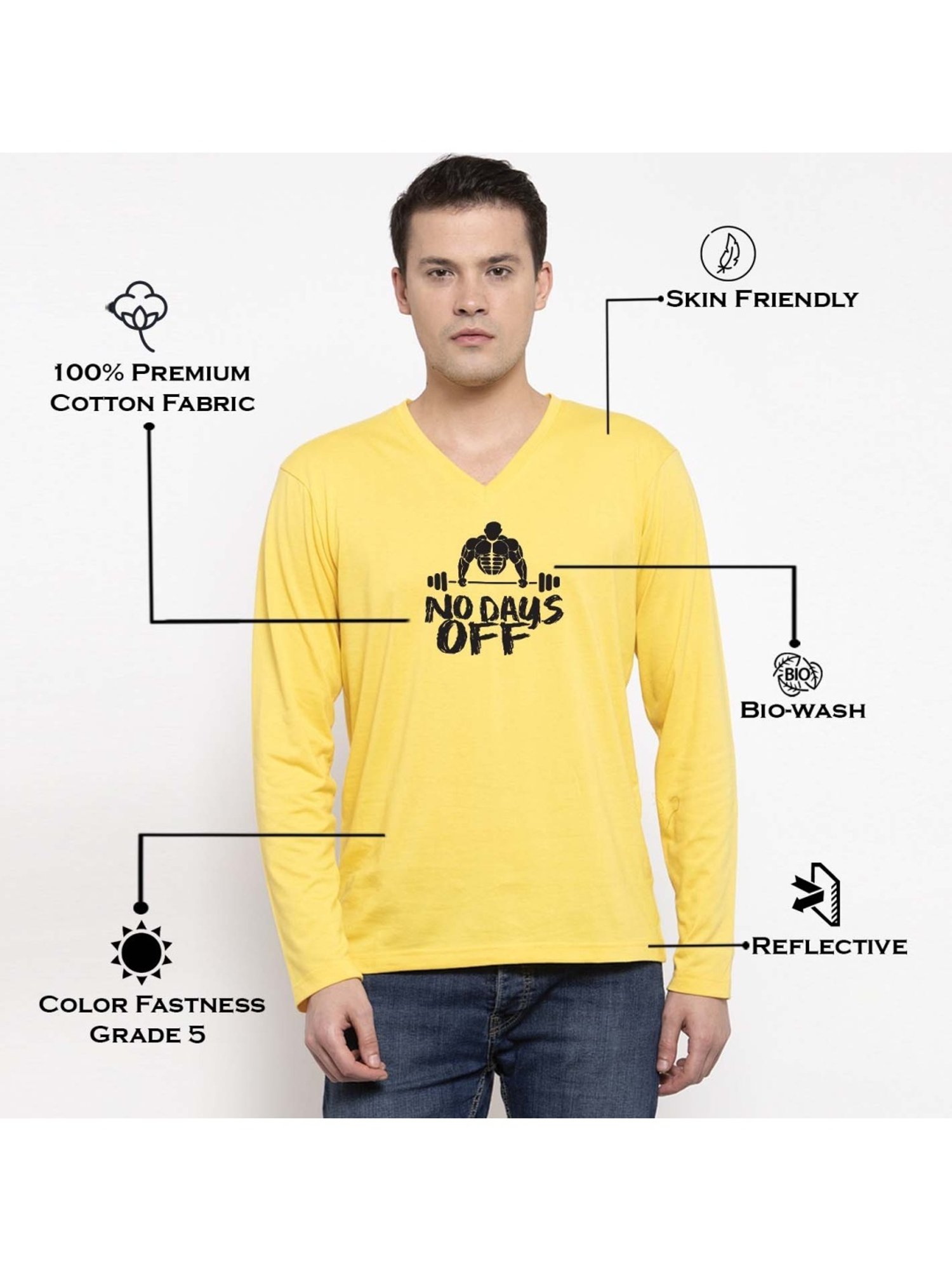 Friskers Yellow Cotton Slim Fit Printed T-Shirt