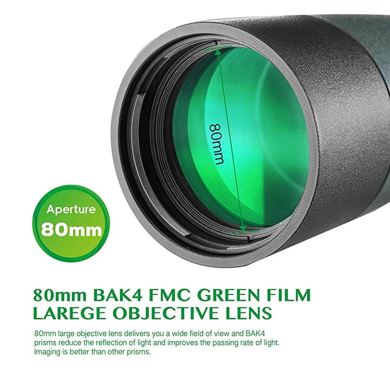 Spotting Scope 2060X80 with Tripod Phone Adapter Case  Sighting Hunting Bird Watching Waterproof Fogproof FMC BAK4 45&deg;Angled Monocular Telescope