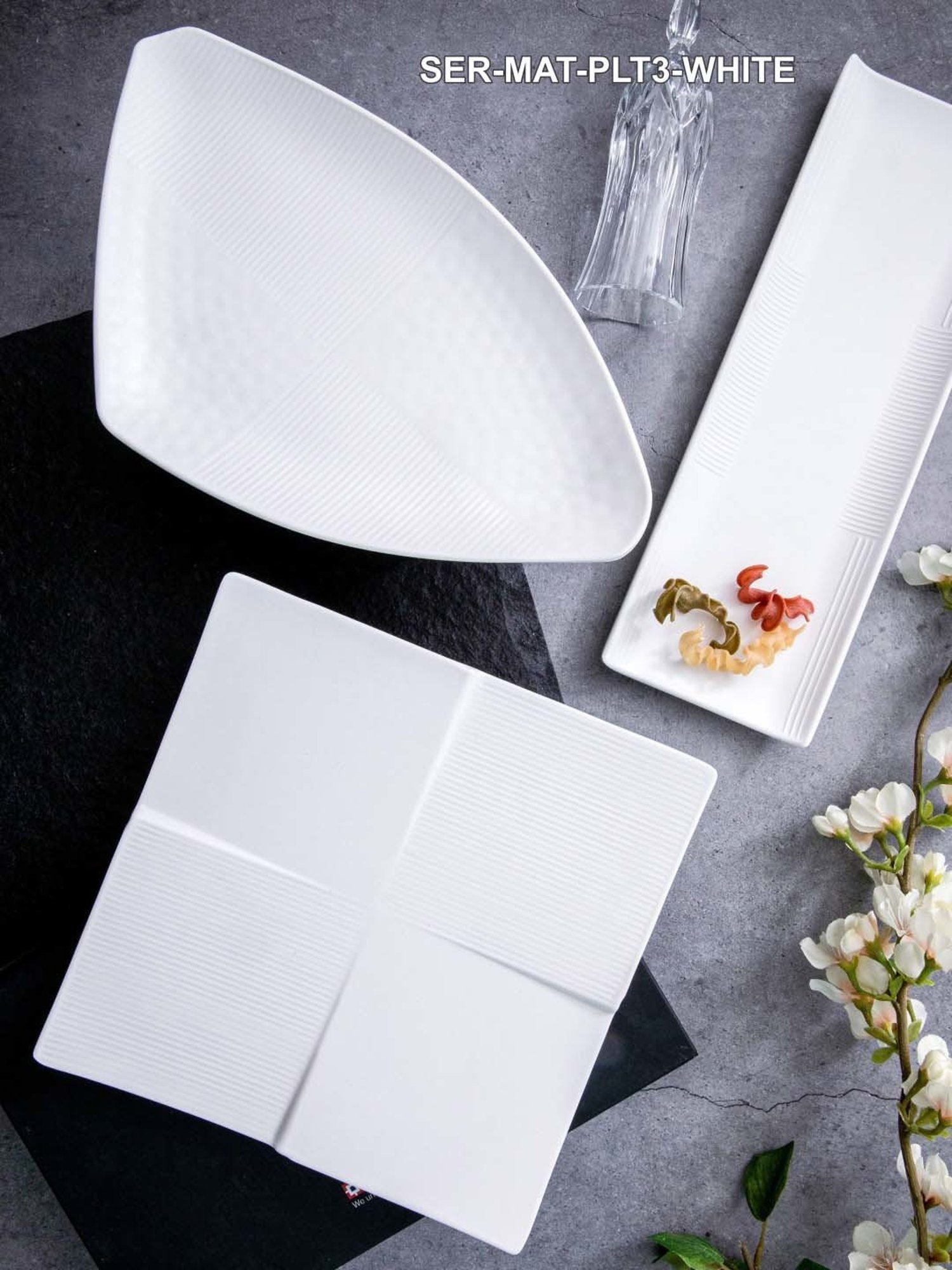 Servewell White Melamine Matte 3 Serving Platter