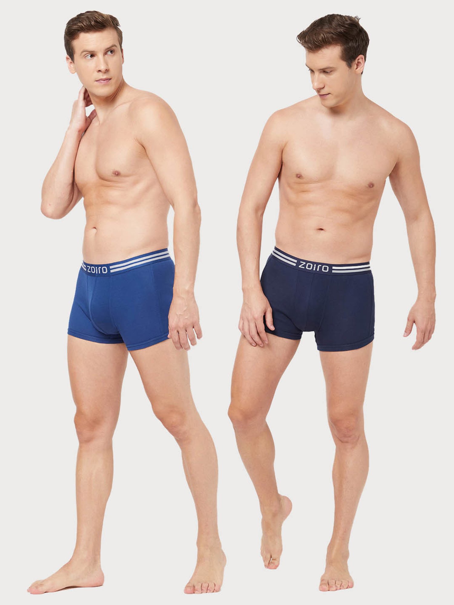 Zoiro Dark Blue & Dark Denim Cotton Regular Fit Trunks - Pack Of 2