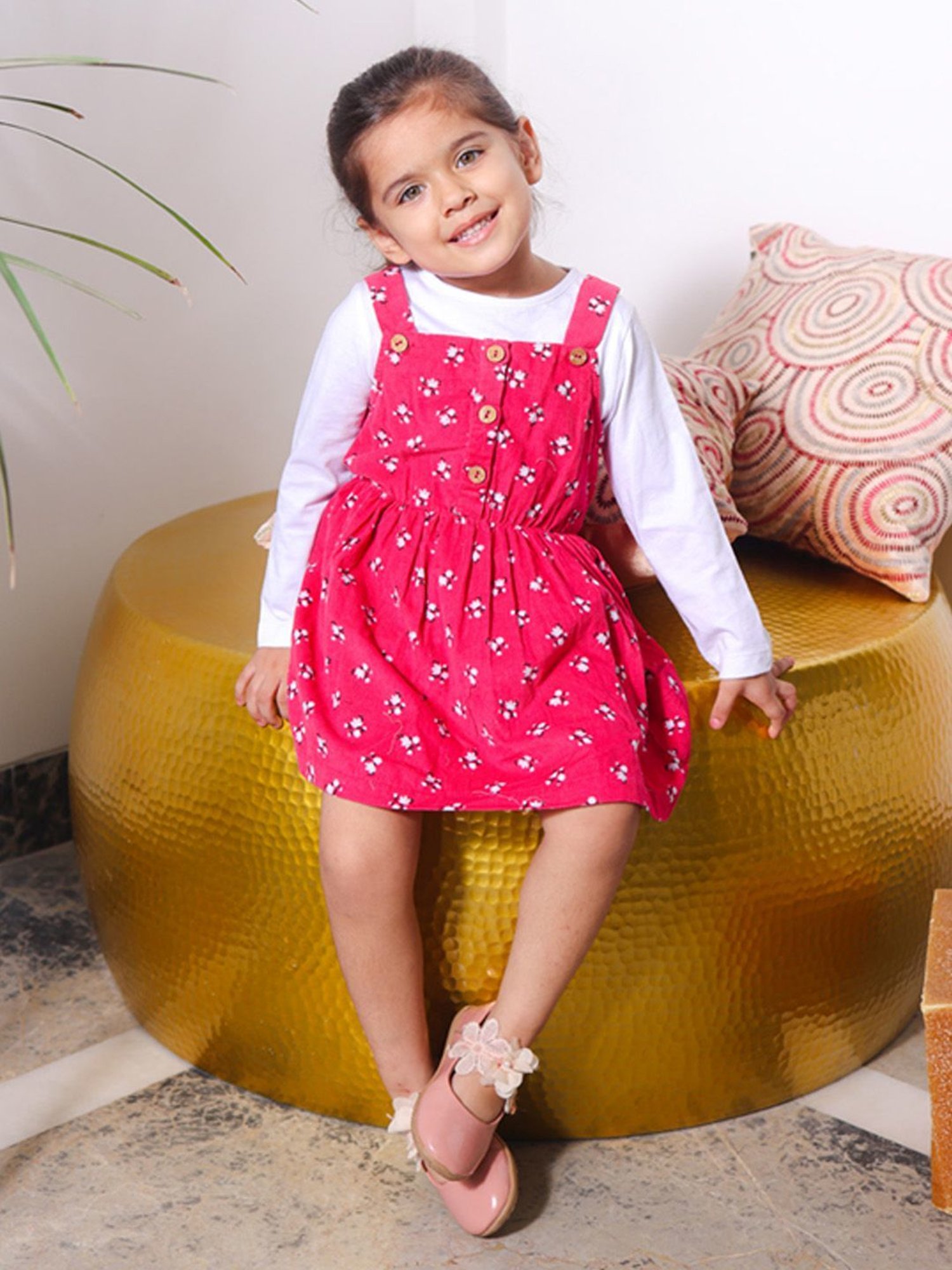 Budding Bees Kids Red & White Printed Full Sleeves Top Set