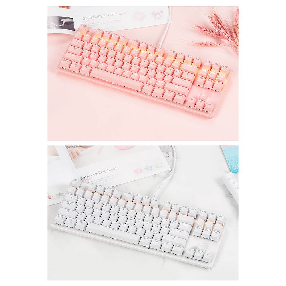 87-key Mechanical Keyboard Wired Keyboard RGB Backlit Keyboard Blue Switch/ 26-key Rollover/ Multimedia Combination Keys White