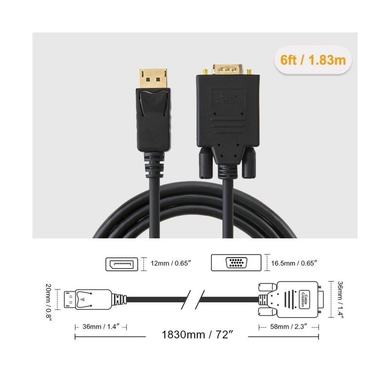 DP to VGA CableCableCreation 6FT Displayport To Vga Cable Gold Plated Standar...