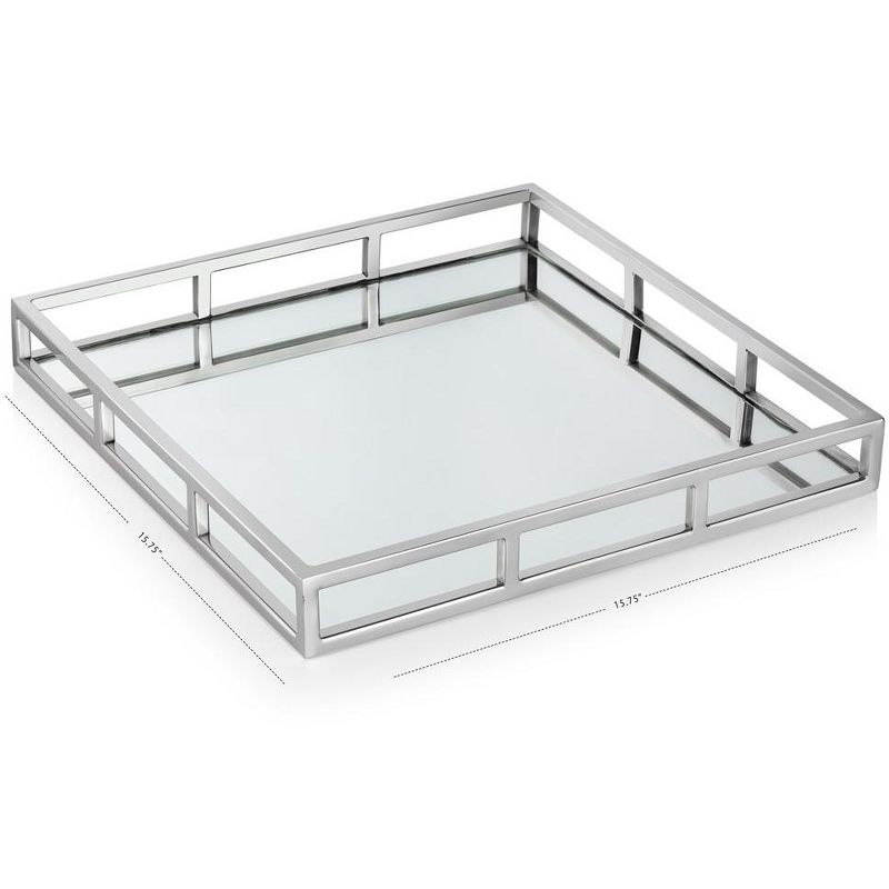 Classic Touch Square Mirror Tray with Mirror Base, Silver Color 