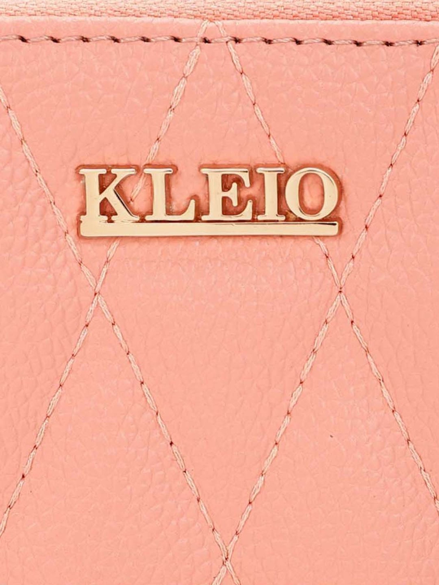 KLEIO Peach Quilted Zip Around Wallet for Women