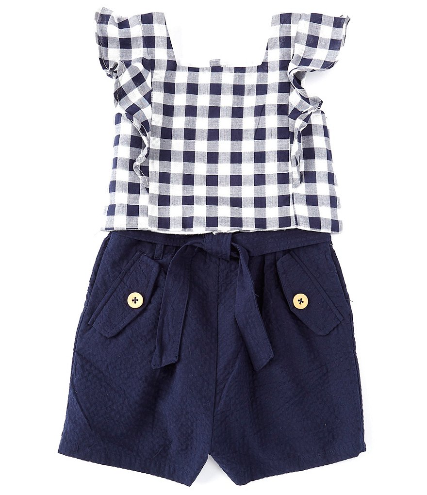 Rare Editions Little Girls 2T-6X Ruffled Gingham Top & Seersucker Short Set
