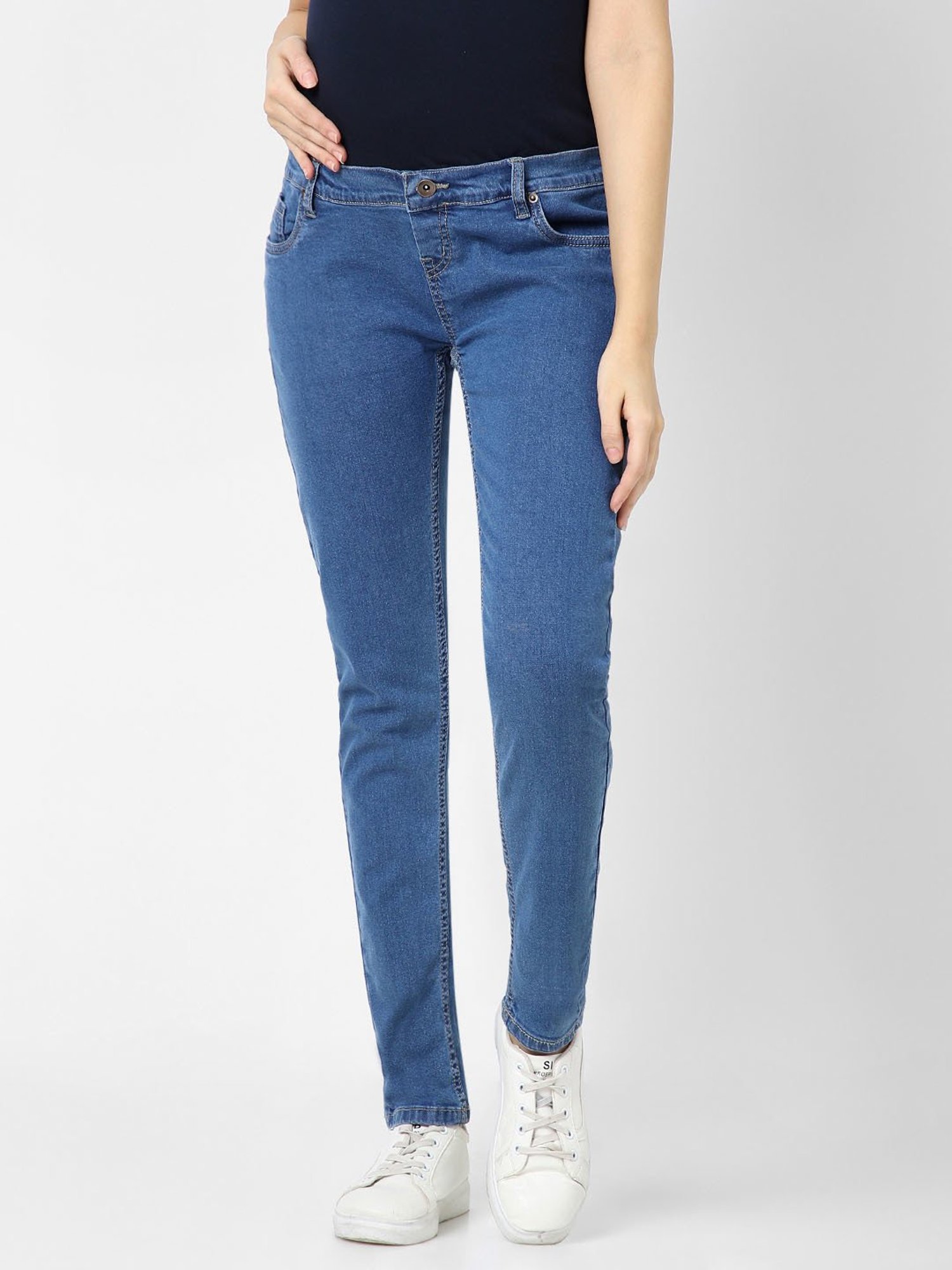 Mystere Paris Blue Cotton Maternity Jeans