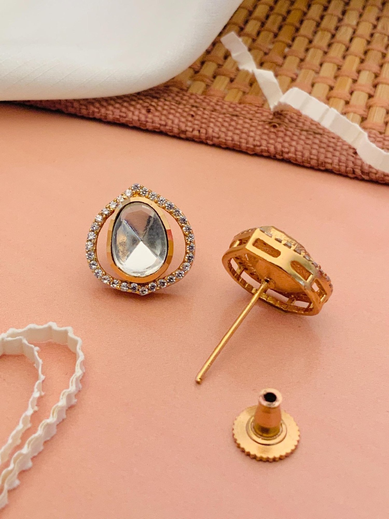 Abdesigns Enchanting Gold-Plated Polki Stud Earrings