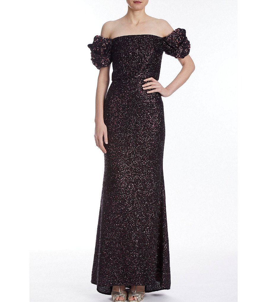 Badgley Mischka Origami Sleeve Sequin Gown