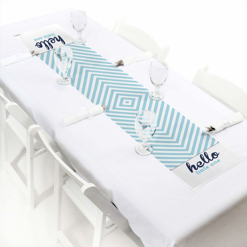 Big Dot of Happiness Hello Little One - Blue and Silver - Petite Boy Baby Shower Party Paper Table Runner - 12 x 60 inches