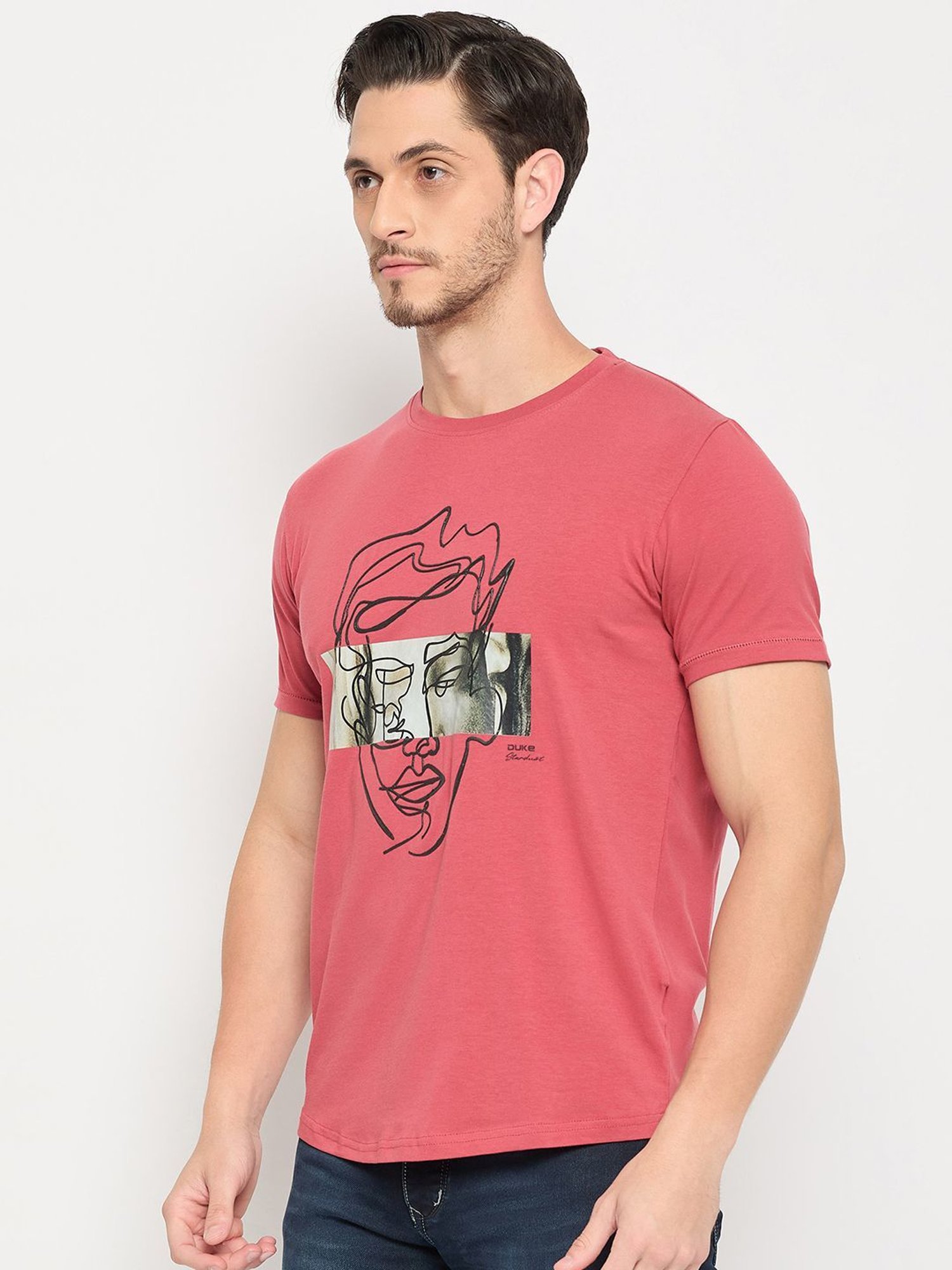 Duke Red Slim Fit Printed T-Shirt
