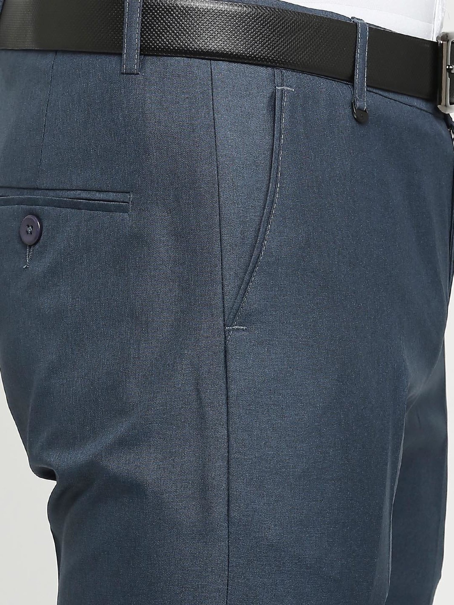 SOLEMIO Dark Turquoise Slim Fit Flat Front Trousers