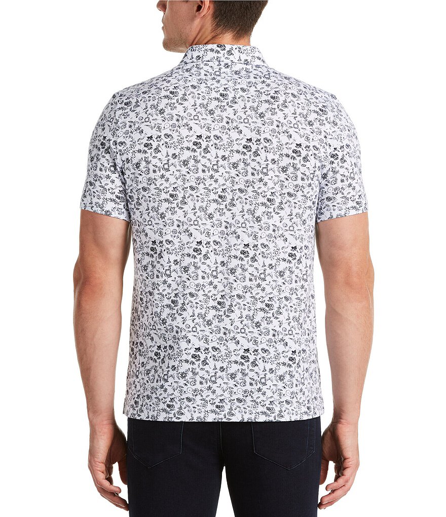 Perry Ellis Big & Tall Floral Print Pima Cotton Short-Sleeve Polo Shirt