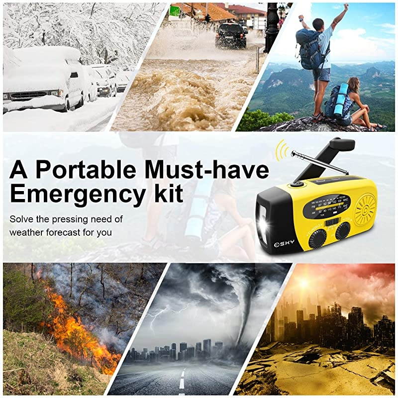 Crank Radio Solar Power, Emergency Hand Crank Radio with Flashlight & 1000mAh Cell Phone Charger,  Portable AM/FM NOAA Weather Radio, Household Outdoor Emergency Supplies, Upgraded Version