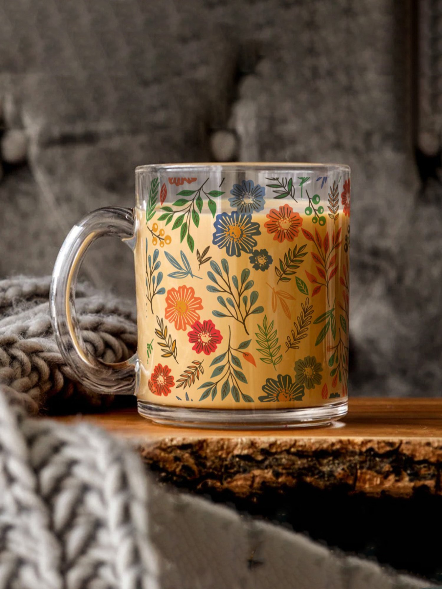Gathari Floral Transparent Glass Coffee Mug