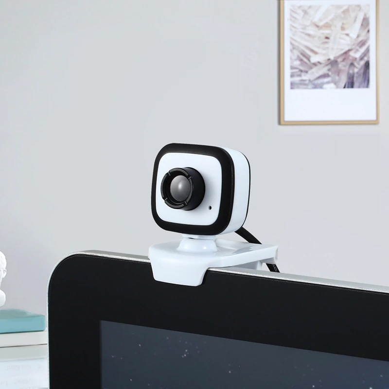 Webcam 480P HDWeb Camera with Built-in HD Microphone USB Plug Play Web Cam Widesn Video White