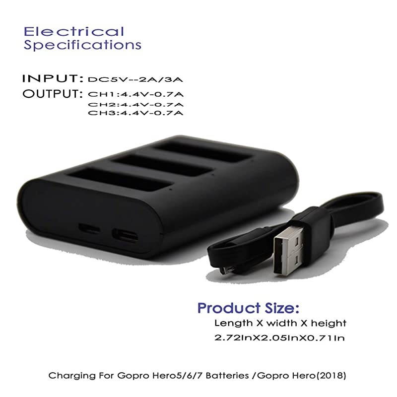 Station for GoPro Rechargeable Battery Charger 3Channel Charger GoPro Hero8Hero7BlackHero6Hero5 BlackHero2018with Type C USB Cable