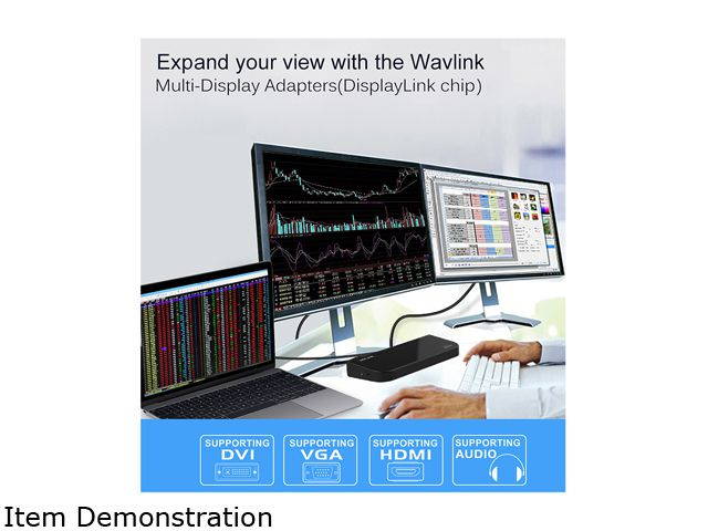 Wavlink USB 3.0 Universal Dual Display Docking Station Support HDMI & DVI / VGA with 6 USB Ports,Gigabit Ethernet and Audio Jack ,Display Link Certified Super Speed Dock for Laptop, Ultrabook and PCs