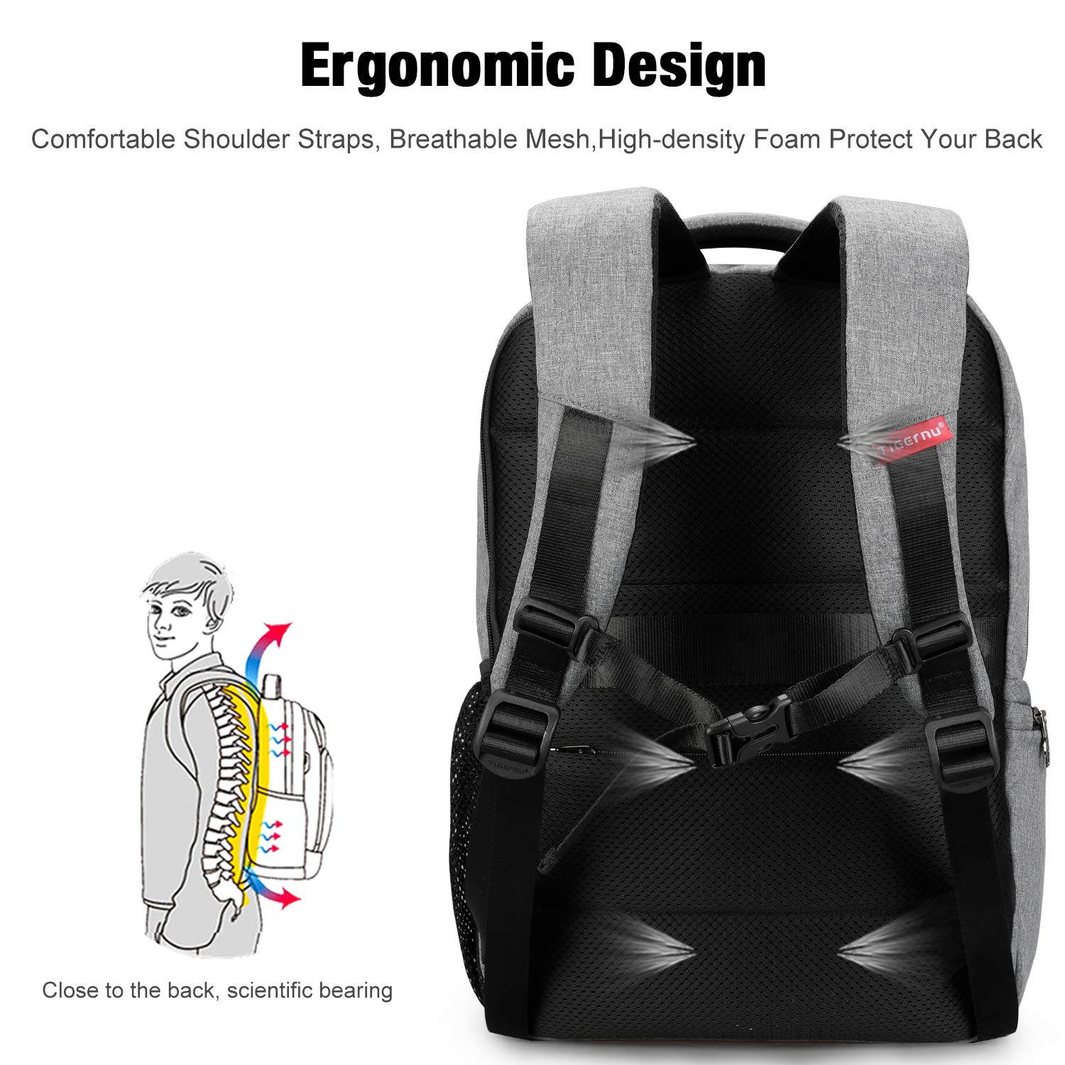 Tigernu Laptop Backpack,Business Travel Anti Theft Slim Durable Laptops Backpack with USB Charging Port,Water Resistant College School Computer Bag for  15.6 Inch Laptop and Notebook - Black