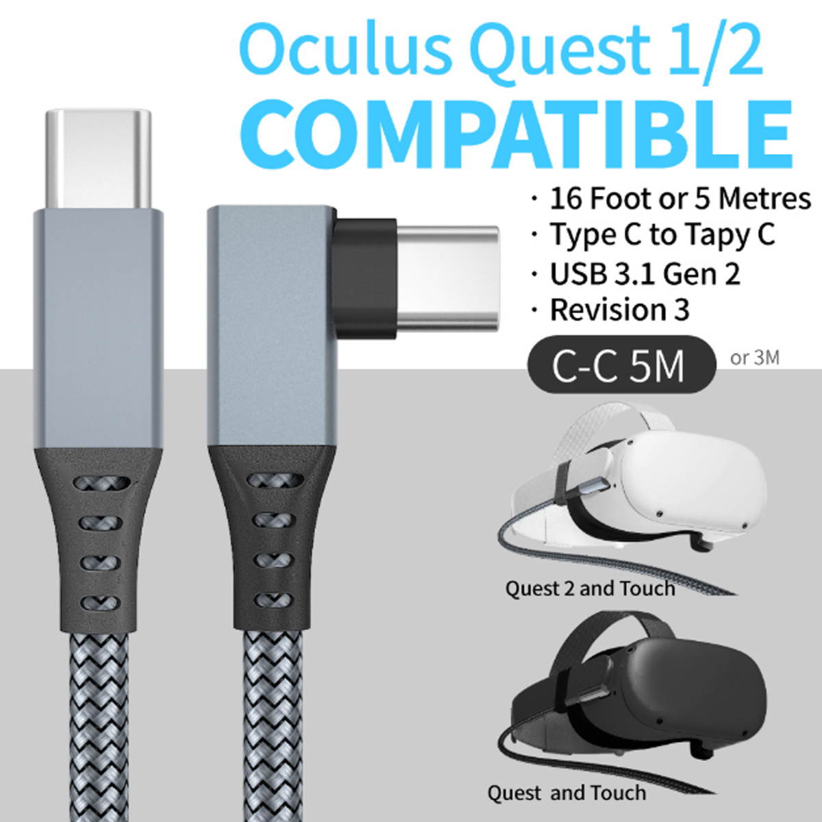 Link Cable 16FT/5M Compatible for Oculus Quest 2, High Speed Data Transfer & Fast Charging USB C Cable Compatible for VR Headset Quest Headset and Gaming PC