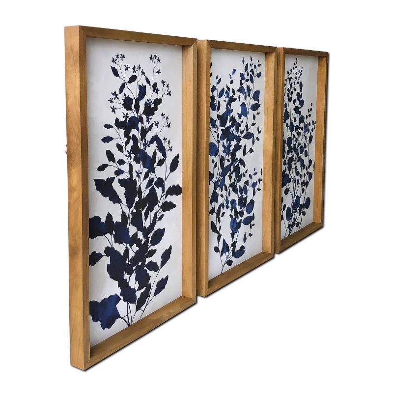 3pc 48" x 30" Branches Wood Framed Wall Canvas Blue - Gallery 57