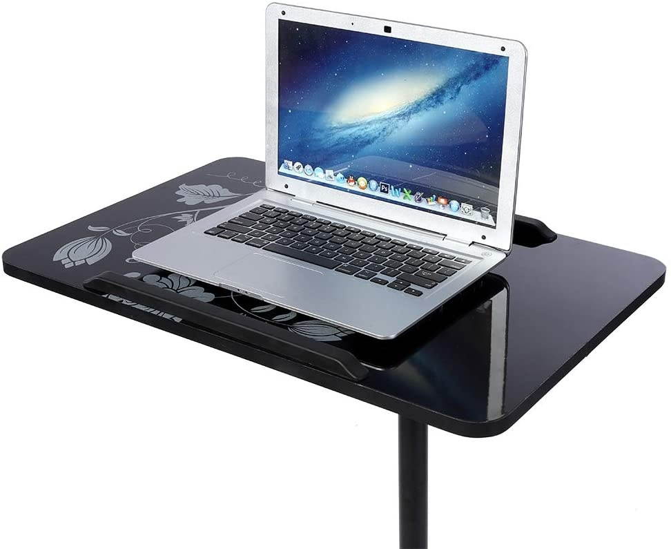 Overbed Bedside Desk Mobile Rolling Laptop Stand Tilting Overbed Table with Wheels Height Adjustable Tray Table for Laptop Bed Sofa Side Table (Black)